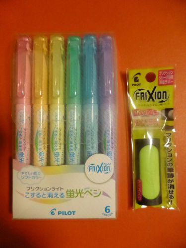 Pilot FriXion Light Soft Color Highlighter 6 Color +FriXion Eraser Yellow Green