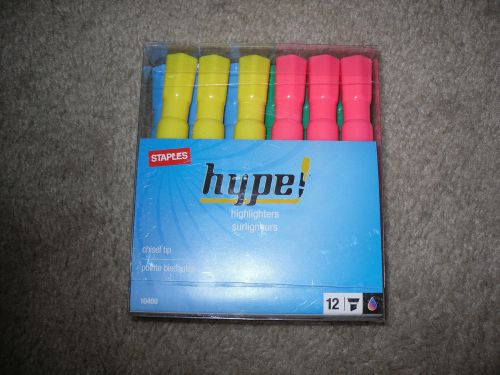 Hype Staples Brand Highlighters Chisel Tip 10400 12 Pack Assorted Colors New!!!
