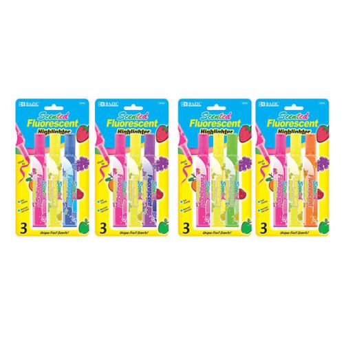 3 pc/pack Assorted color Fruit Scented Fluorescent Highlighter by Bazic #2314