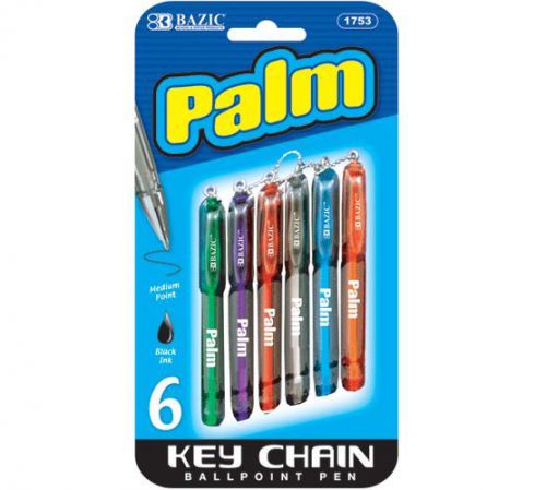 6 pcs/pack Palm Mini Ballpoint Pen with Key Ring, Assorted color