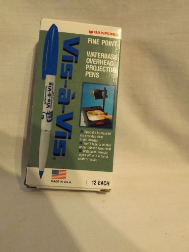 New Sanford Fine Point Overhead Projector Blue Waterbase Pens Markers Qty 12 USA