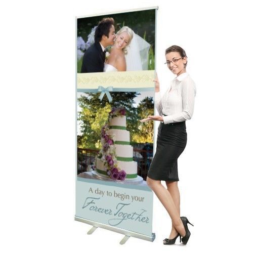 Next day service for 33&#034; Retractable Roll up banner stand with vinyl print
