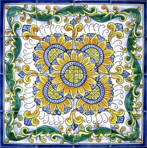 DECORATIVE MOROCCAN TILES:MOSAIC PANEL HAND PAINTED KITCHEN BATH ART 24in x 24in