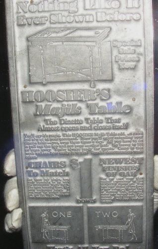 Vintage 1920&#039;s Hoosier Manufacturing Co. Advertising Printing Plate-Majik Table