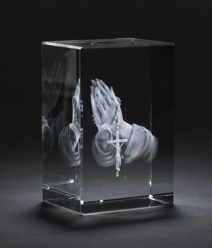 3D Religious Praying Hands Laser Engraved Crystal Glass Picture + LED Base