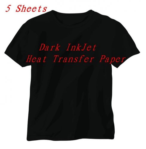 5 Sheets A4  InkJet Iron-On Heat Transfer Paper - For Dark Fabric