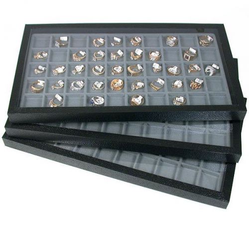 3 Acrylic Top Storage Jewelry Display Cases w/ 50 Compartment Gray Inserts