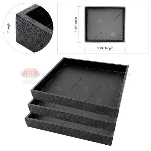 3 Black Wooden Sample Display Trays Storage Organizer Covered Faux Leather