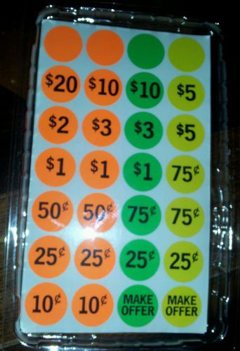 420 YARD / GARAGE RUMMAGE SALE NEON STICKERS PRICE TAGS LABELS, NEW IN PACKAGE