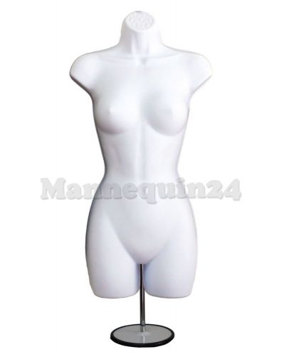 White female mannequin dress form with metal stand and hook for pants display for sale