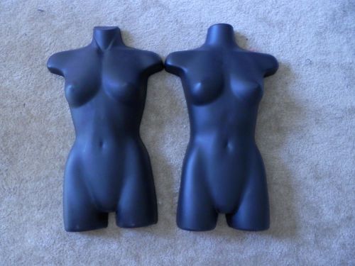 Two (2) Black Female Woman Hanging Long Display Dress Mannequin Half Body