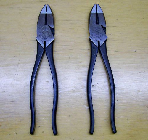 Set of 2 klein tools 9-1/2&#034; electricians lineman pliers 213-9ne w/side cutters for sale