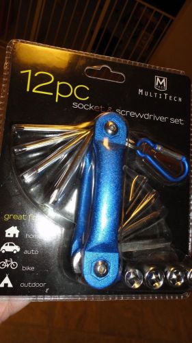 NEW 12 Pc socket &amp; screwdriver set, multitech, Clip on, portable