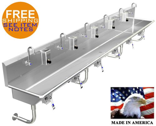 MULTI STATION 6 USER HAND SINK, 144&#034; HANDS FREE, LAVATORY STAINLESS STEEL