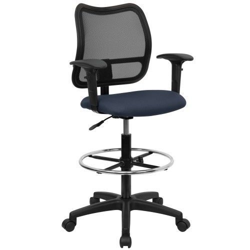 Flash Furniture WL-A277-NVY-AD-GG Mid-Back Mesh Drafting Stool with Navy Blue Fa