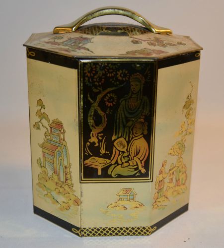 Peek, Frean &amp; Co. Oriental Octagon Biscuit Tin Box Jar Large Gold Handle