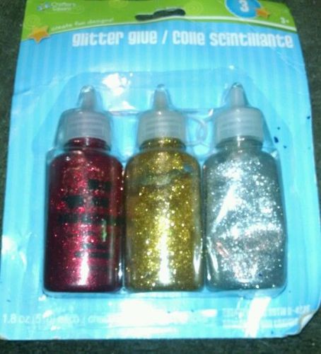 Glitter Glue, 3 /PK of 1.8 oz Colors Red,Silver and Gold.