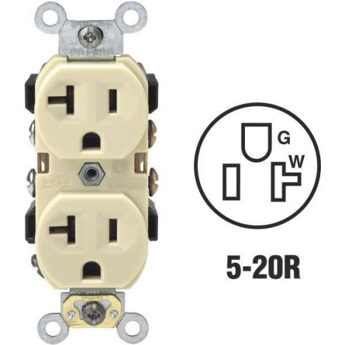 Leviton BR20-00I Commercial Grade Grounded Duplex Outlet-20A IVORY OUTLET