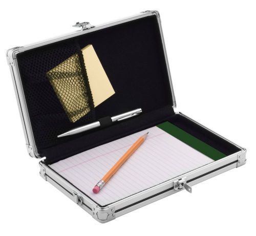 Clipboard Briefcase Mini Storage Tension Clip Black Chrome Accents Book Bag NEW