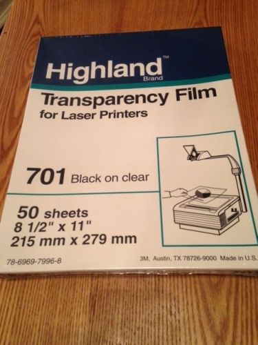 3M Highland 701 Transparency Film for Laser Printers  50 Sheets NIB