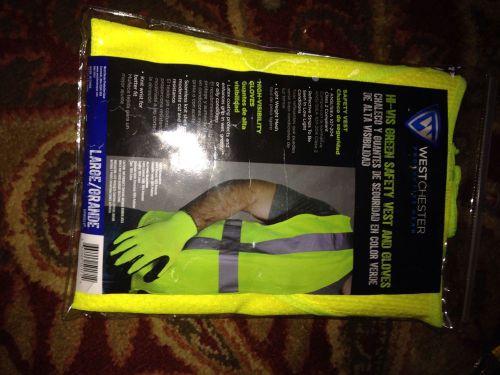 New Safety Vest And Gloves Hi Vis Green Westchester Size Large