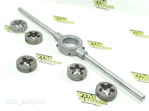 LOT OF 5 HSS ROUND ADJUSTABLE DIES 20MMX2.5 TO 1&#034; -14 UNF WITH 2&#034; WRENCH HANSON