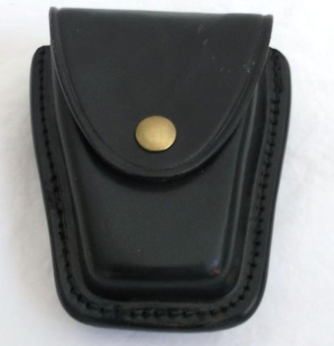 Black Leather Handcuff Pouch  ~Police Cuff Holster Carrier Buckle Case Duty Belt