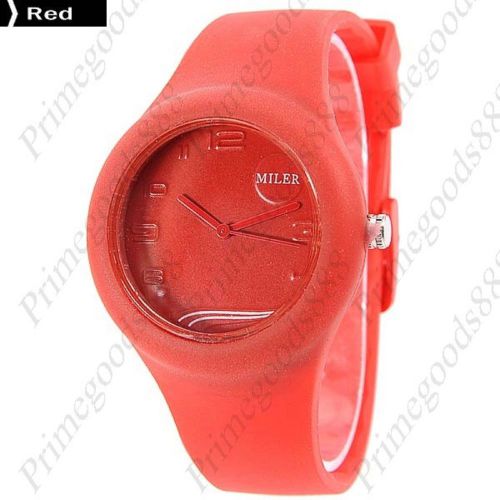 Jelly Style Quartz Analog Rubber Strap Unisex Free Shipping Wristwatch in Red