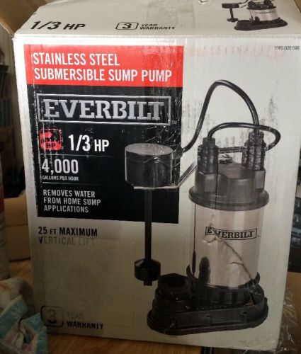 Everbilt SP03302VD 1/3 HP Submersible Sump Pump -stainless Steal