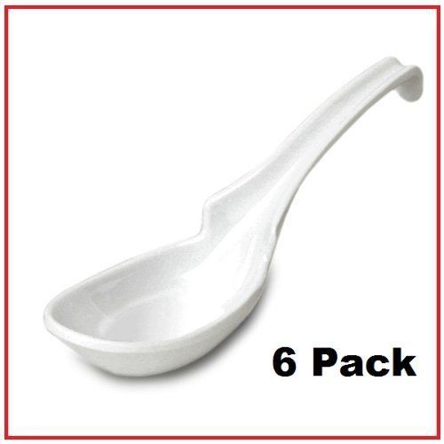 ChefLand Asian/Chinese Melamine Ladle Style Soup Spoon  White  6-Pack