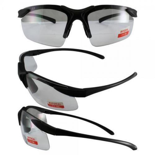 Global Apex Bifocal Safety Glasses w/1.5x Magnifying Clear Lenses &amp; Black Frame