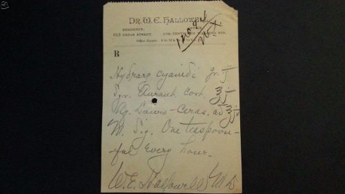 1894 Vintage Narcotic Perscription Rx Drug CYANIDE St Paul Minnesota Dr Hallowel