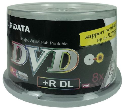 Ridata 8x white inkjet 8.5gb double layer dvd+r dl 50 pack 50 discs for sale