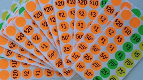 1680 Neon Round Pricing Stickers Assortment &amp; Blank -Flea Market Yard Sale Label