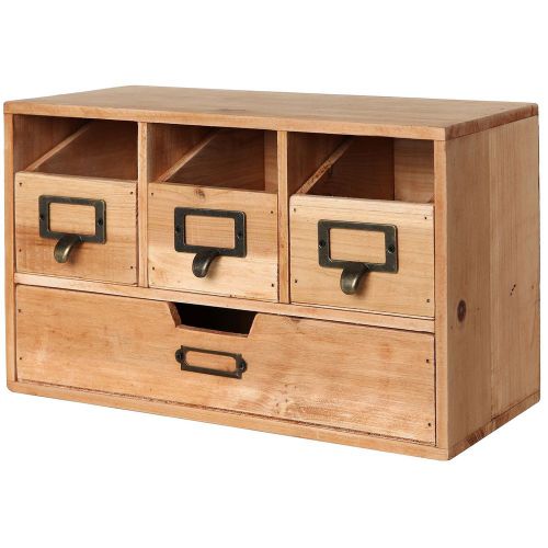 Rustic Brown Wood Desktop Office Organizer Drawers / Craft Supplies Storage C...