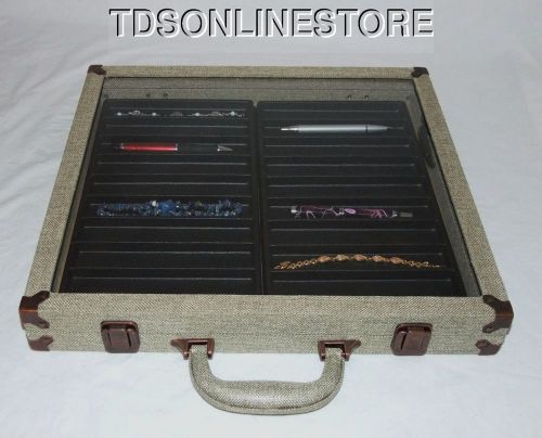 20 Compartment Double Sized Burlap Covered Glass Top Display Case