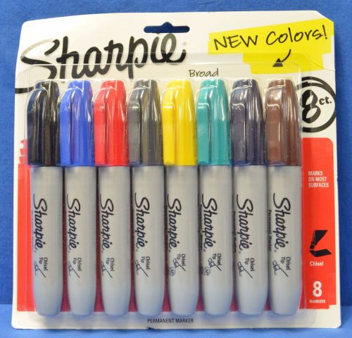 New sharpie permanent markers broad chisel point tip 8 assorted colors 1927979 for sale