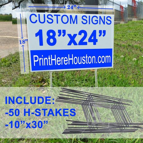 (50) 18x24 Cheap Custom Yard Signs Corrugated Plastic | 2 Sided + Metal Stakes