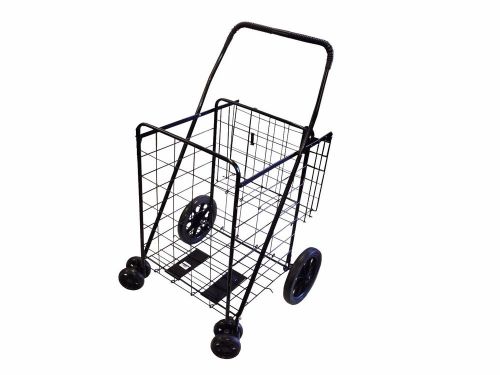 Shopping cart jumbo folding swivel wheel extra basket grocery black for sale