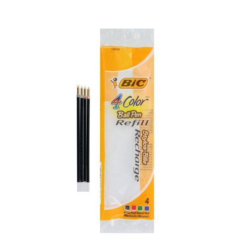 &#034;BIC Refill For 4-Color Retractable Ballpoint, Medium, Blk, Be, Gn, Red Ink&#034;