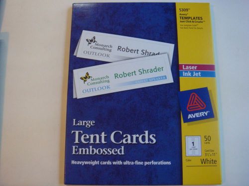 Avery Large Embossed Tent Cards 5309, 3-1/2&#034; x 11&#034;, White, Uncoated, Box of 50