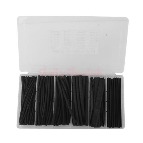 150PCS PVC Assorted Heat Shrinkable Tubing Wire Cable Sleeve 6 Sizes Black