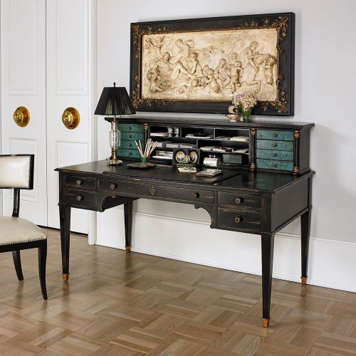 Gorgeous Ebony/Black Finish Gold Accent Home/Office Writing Desk,60&#039;&#039;L X 30&#039;&#039;H.