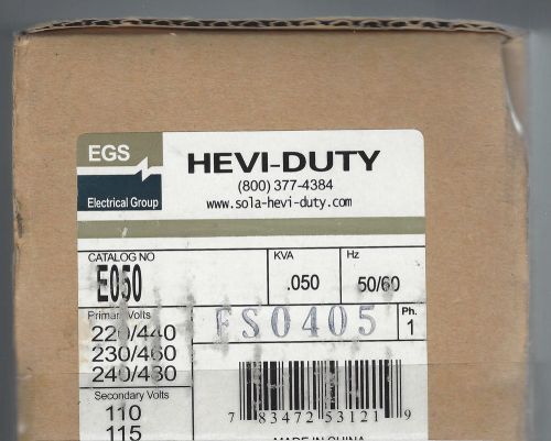 Hevi-Duty Transformer E050 KVA.050 Hz 50/60 NIB Free Shipping