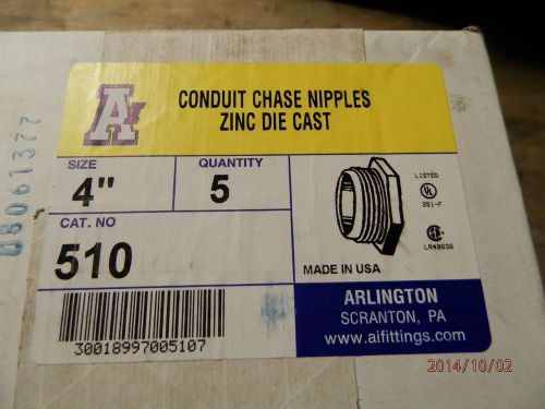 Lot of five (5)   4&#034; inch chase shoulder nipples die cast w/ 4&#034; locknuts for sale