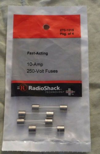 RadioShack 10A 250V FAST-ACTING 1 1/4 X 1/4 &#034; GLASS FUSE (4-PACK) #270-1015 NEW
