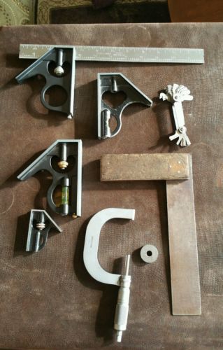 Vintage Lot of 7 Machinist&#039;s Square Tools, Brown &amp; Sharp, Starrett, Craftsman