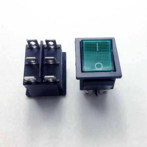 2pcs   dpdt green indicator light 6 pin rocker switch for sale