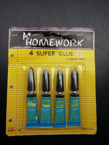 A+ Homework Super Glue Tubes, 4 tubes in pack