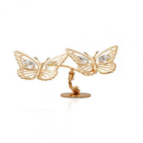 24K Gold Plated Double Butterfly Table Top Made with Genuine Matashi Crystals